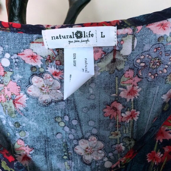 Natural Life Sanibel kaftan cover-up L Large floral relaxed dress kimono - Picture 7 of 9